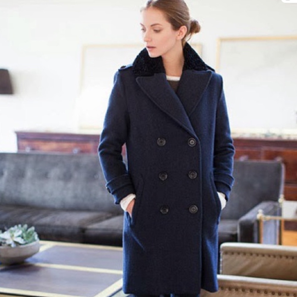 Emerson Fry Double-Breasted Collar Peacoat Navy Blue Size 0